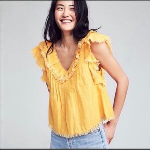 Faherty Yellow Ruffle Blouse